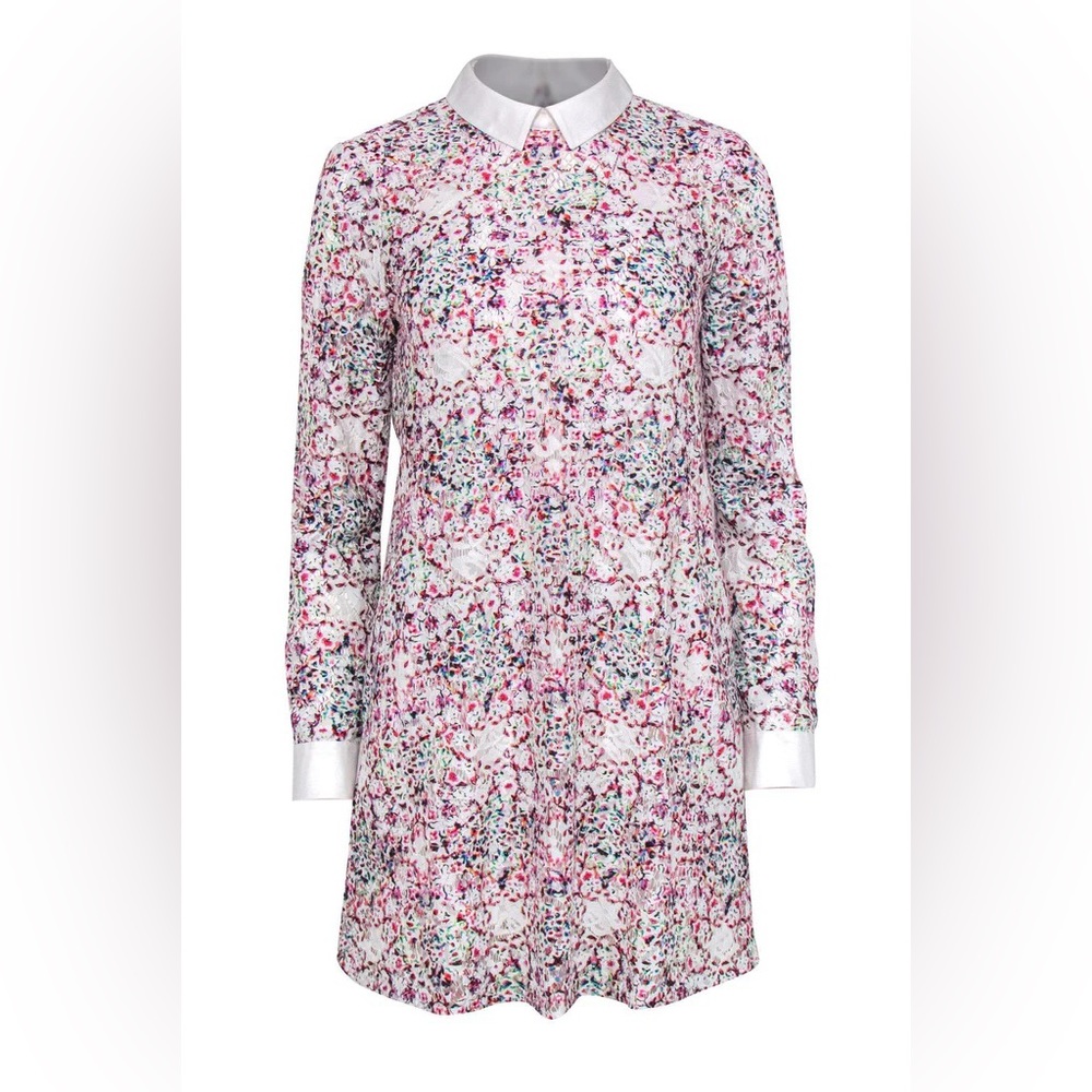 BCBGMAXAZRIA Floral Lace Print Peter Pan Dress Small